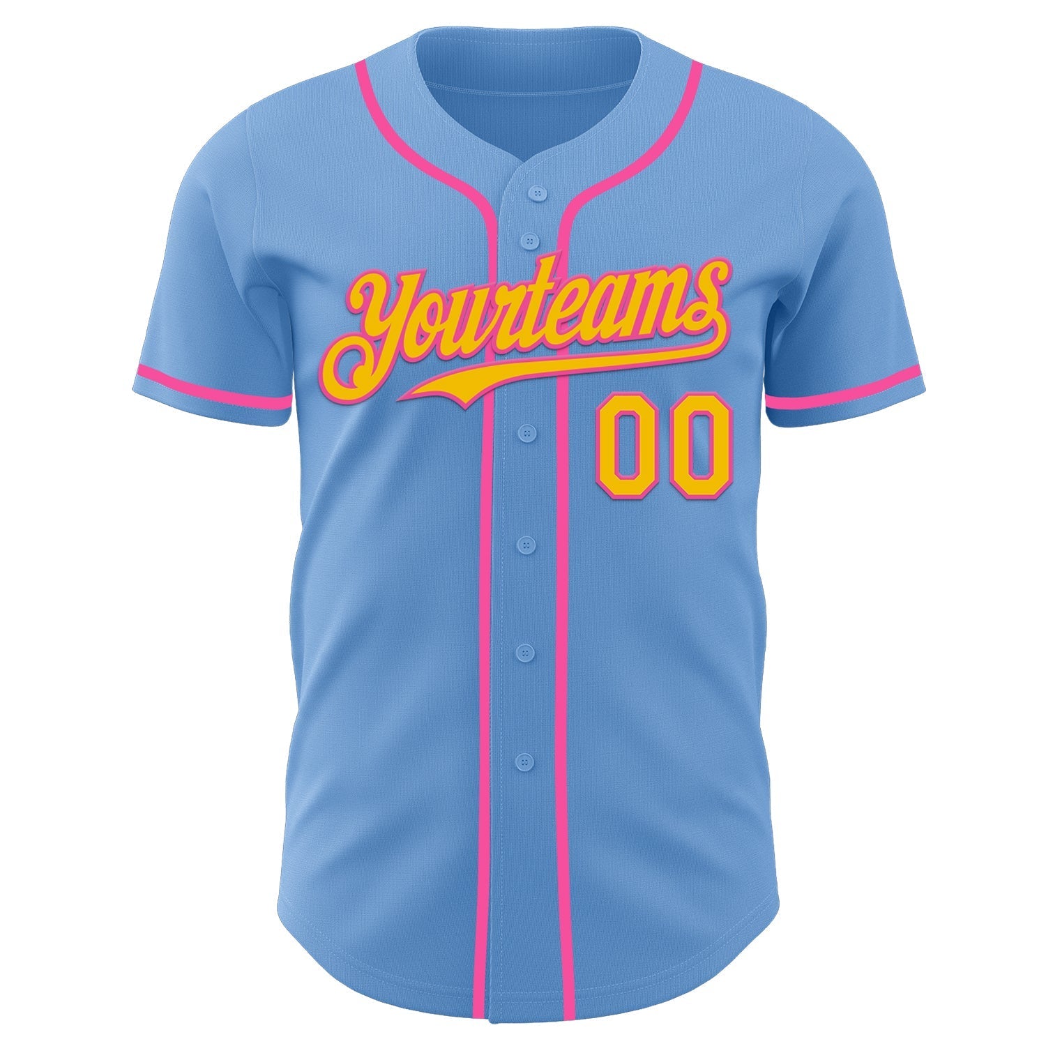 Custom Light Blue Yellow-Pink Authentic Baseball Jersey baseball jersey product view 2