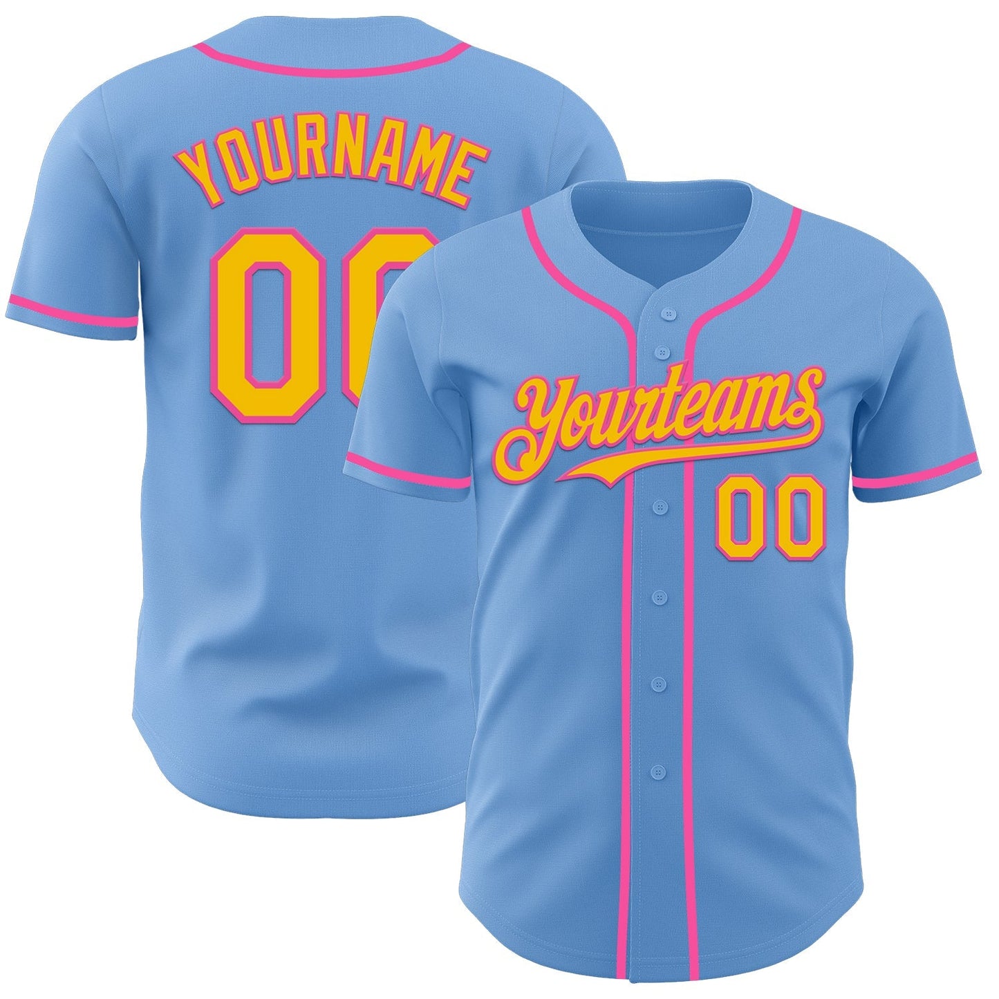 Custom Light Blue Yellow-Pink Authentic Baseball Jersey baseball jersey product view 1