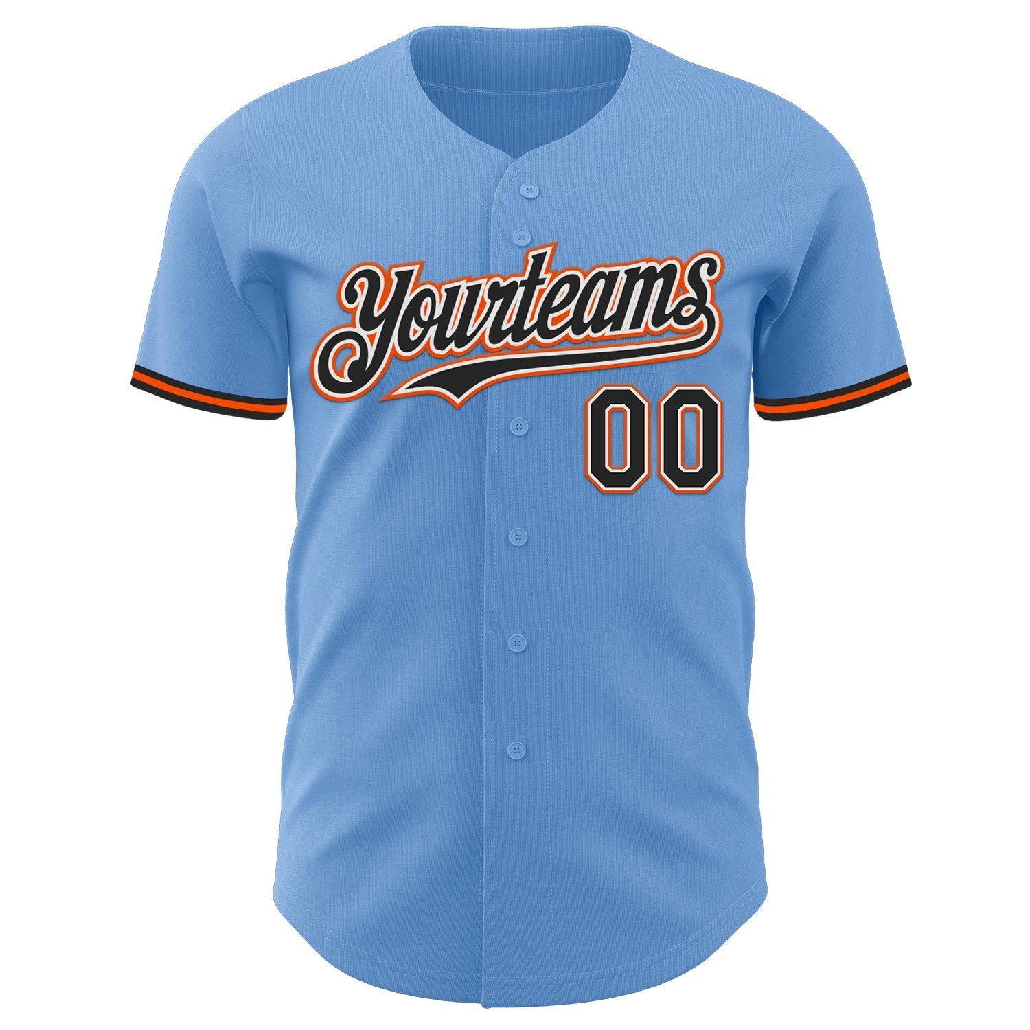 Custom Light Blue Black White-Orange Authentic Baseball Jersey baseball jersey product view 2