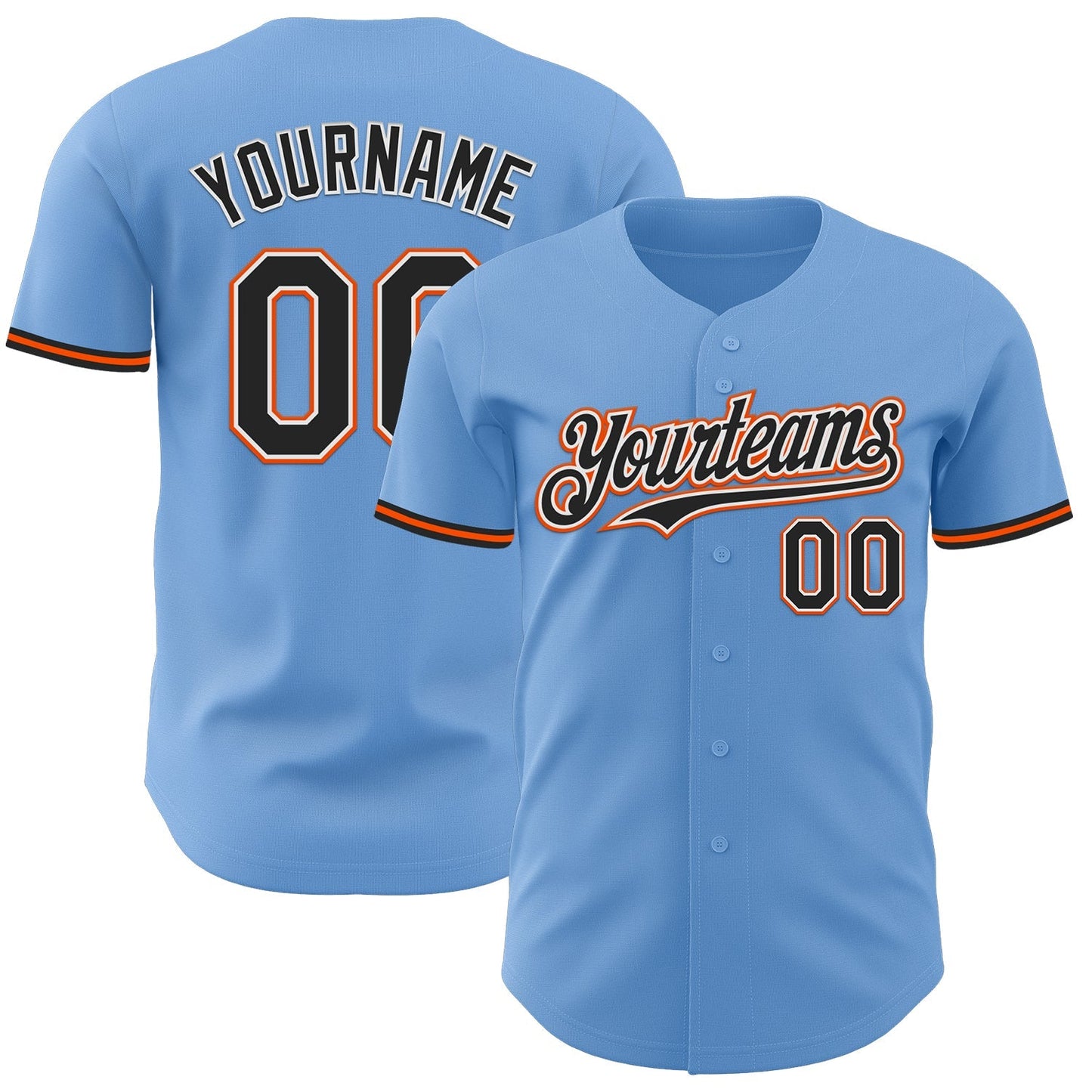 Custom Light Blue Black White-Orange Authentic Baseball Jersey baseball jersey product view 1