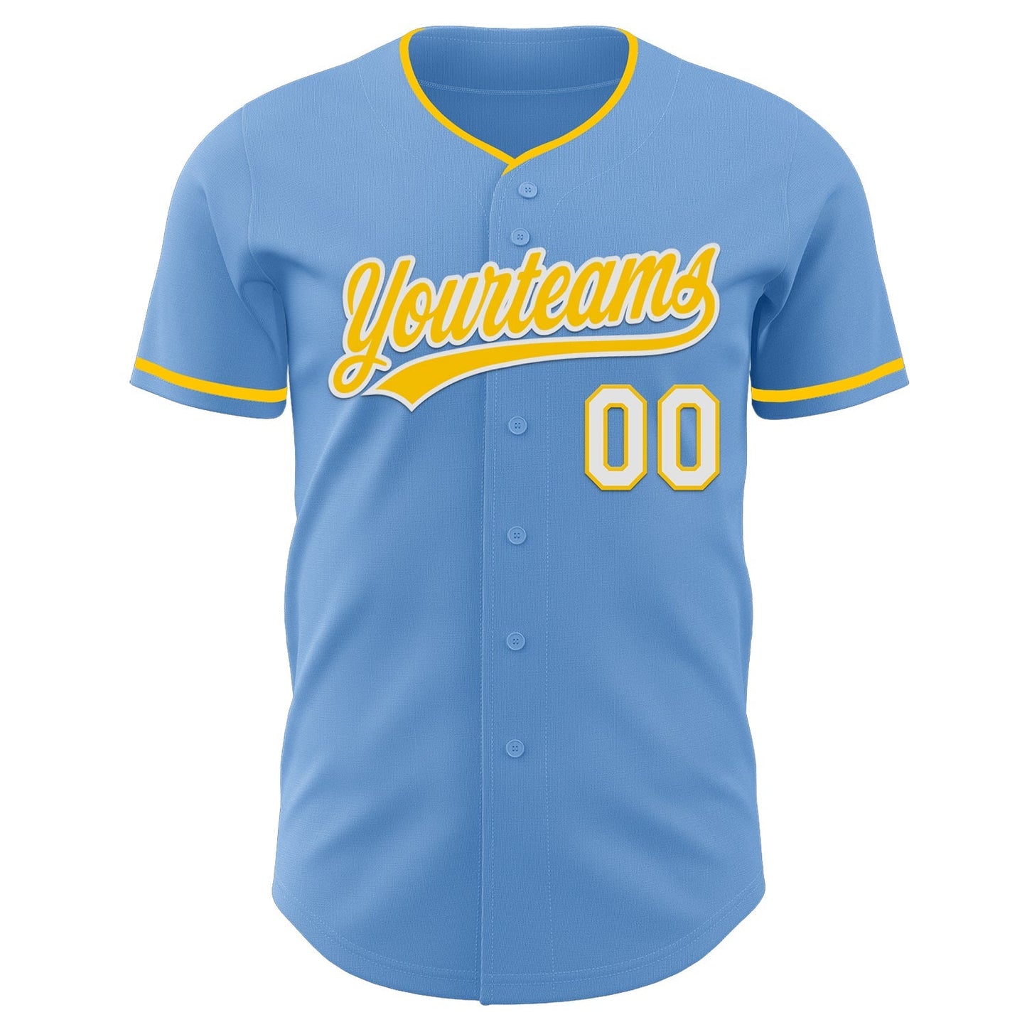 Custom Light Blue Yellow-White Authentic Baseball Jersey baseball jersey product view 2