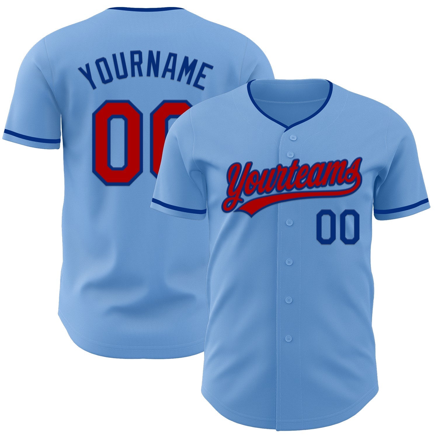 Custom Light Blue Red-Royal Authentic Baseball Jersey baseball jersey product view 1