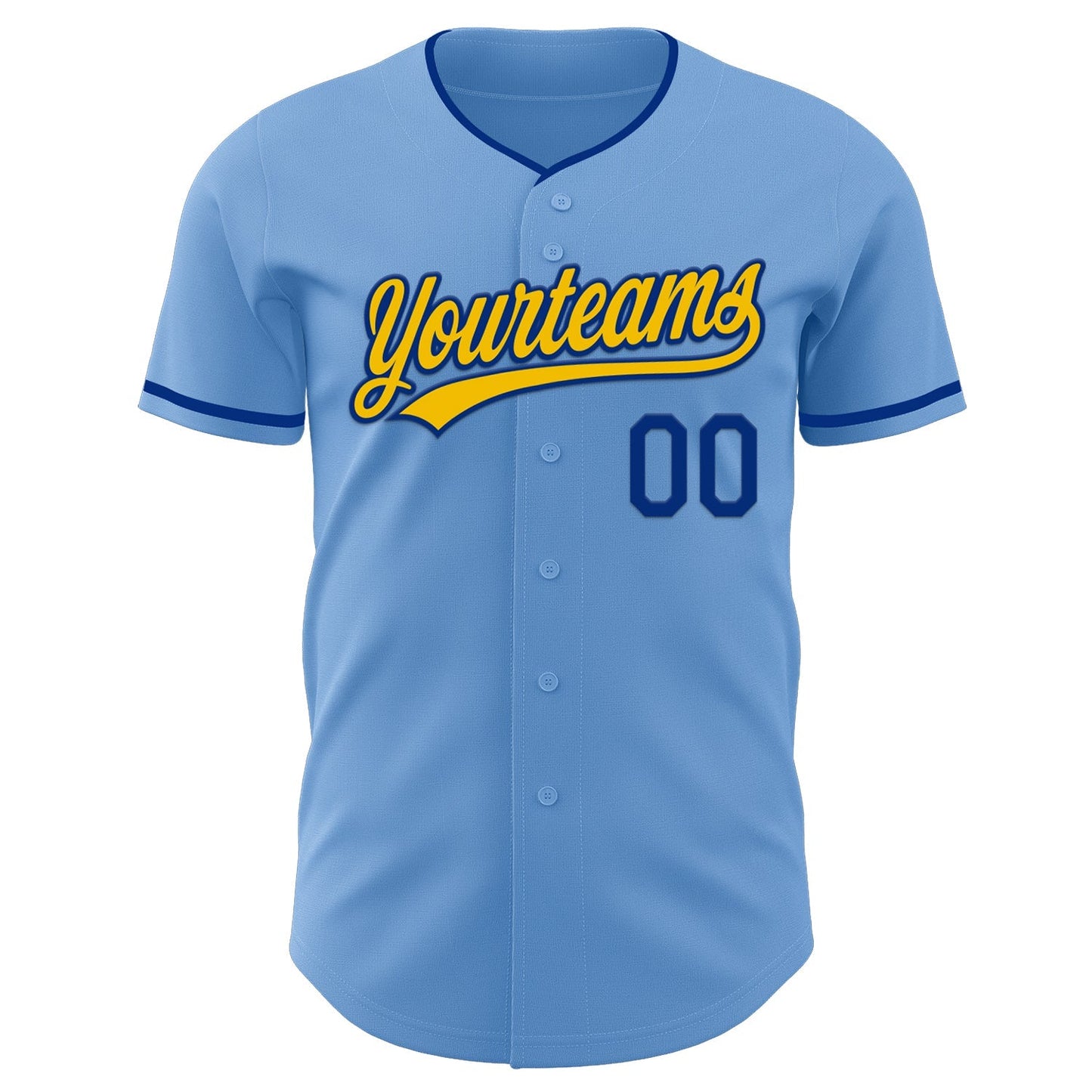 Custom Light Blue Yellow-Royal Authentic Baseball Jersey baseball jersey product view 2