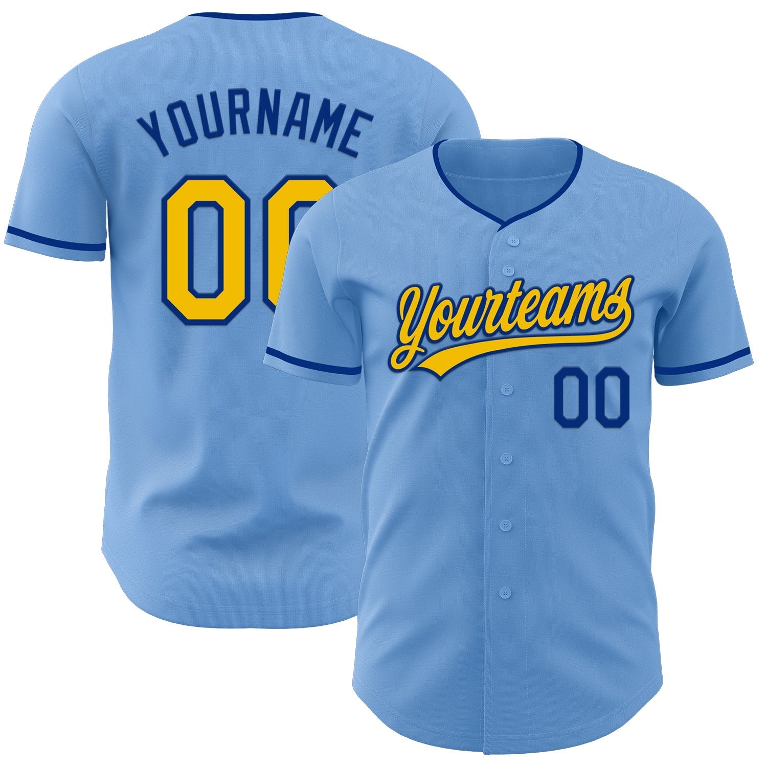 Custom Light Blue Yellow-Royal Authentic Baseball Jersey baseball jersey product view 1