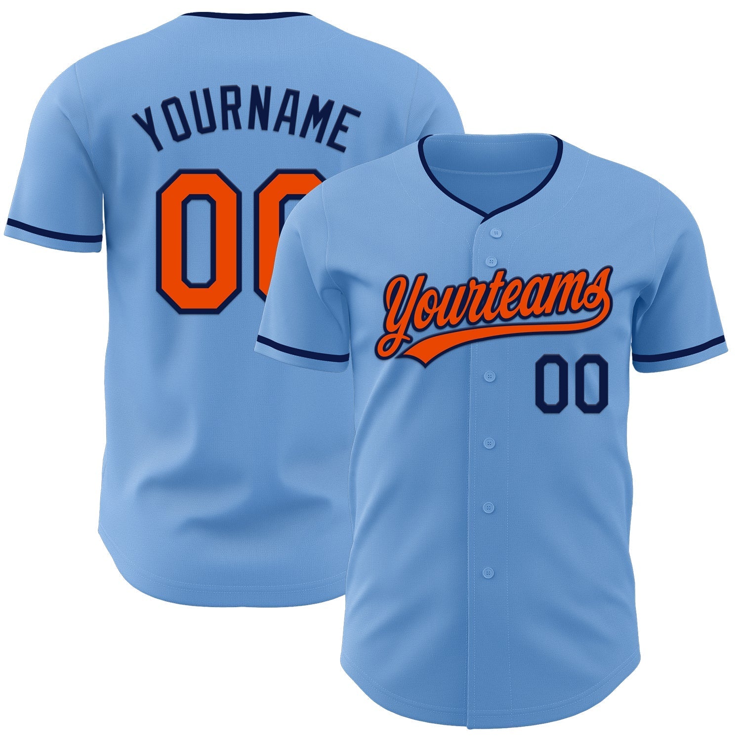 Custom Light Blue Orange-Navy Authentic Baseball Jersey baseball jersey product view 1
