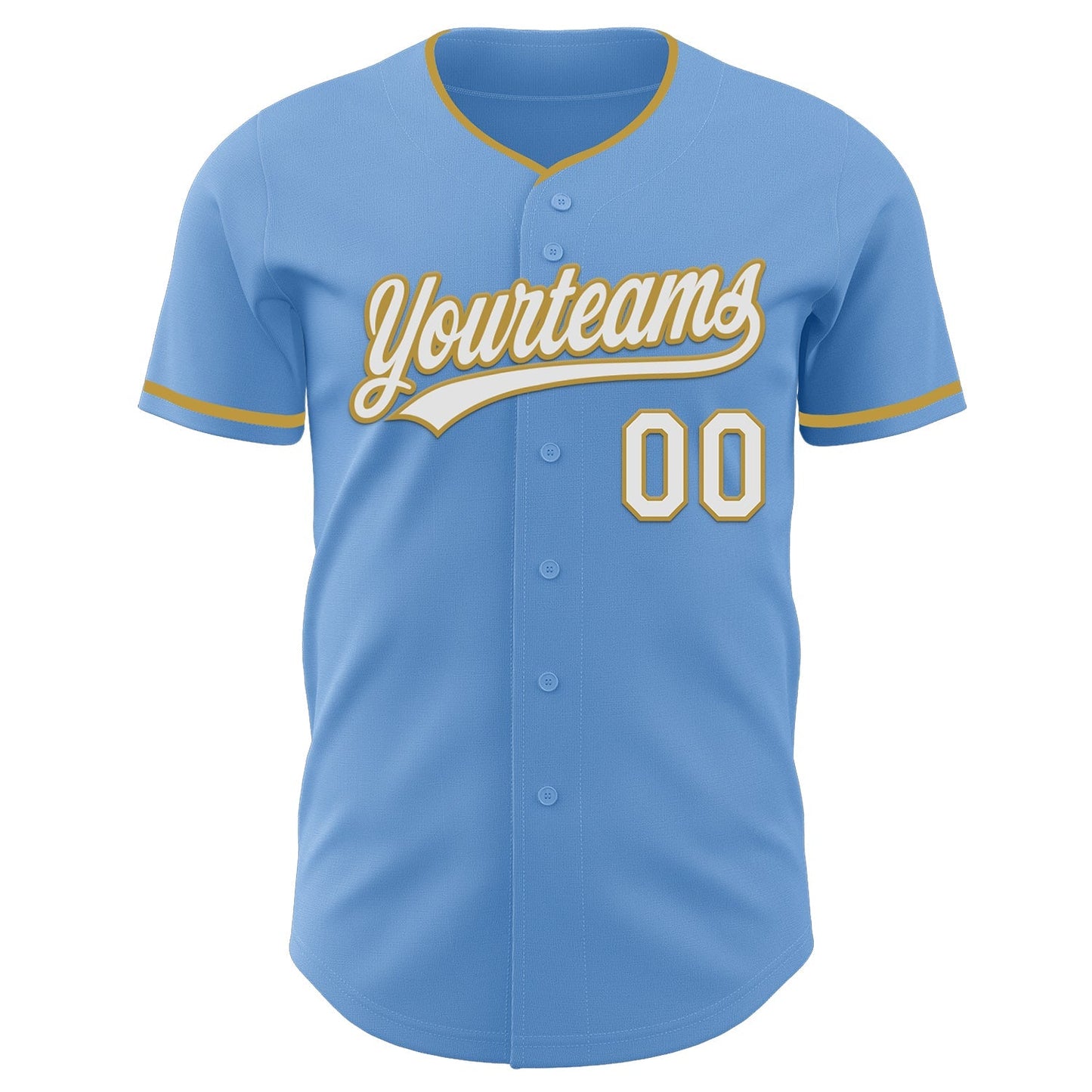 Custom Light Blue White-Old Gold Authentic Baseball Jersey baseball jersey product view 2