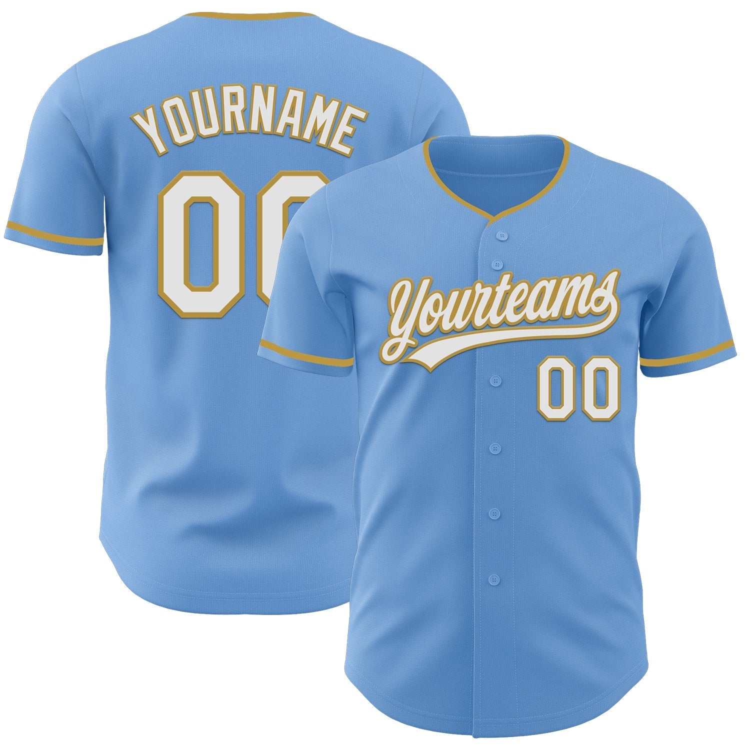 Custom Light Blue White-Old Gold Authentic Baseball Jersey baseball jersey product view 1