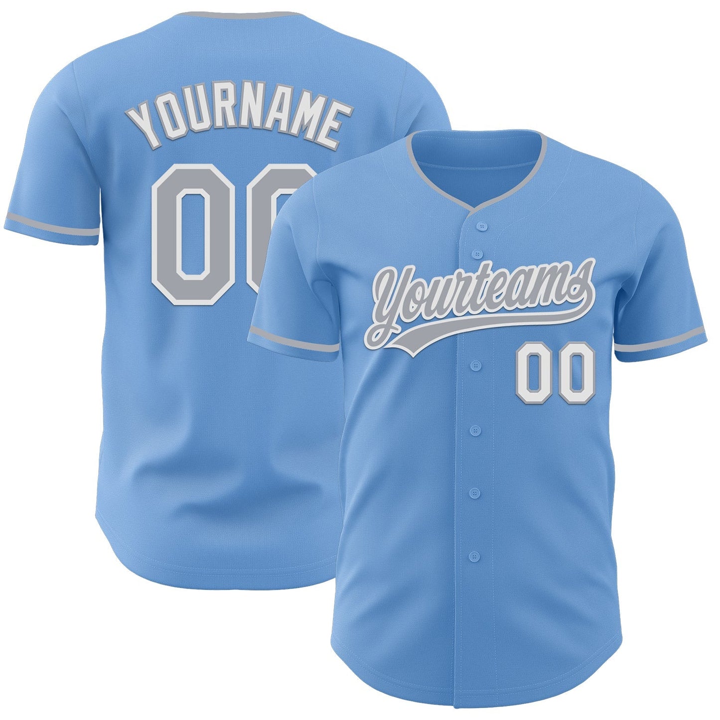 Custom Light Blue Gray-White Authentic Baseball Jersey baseball jersey product view 1