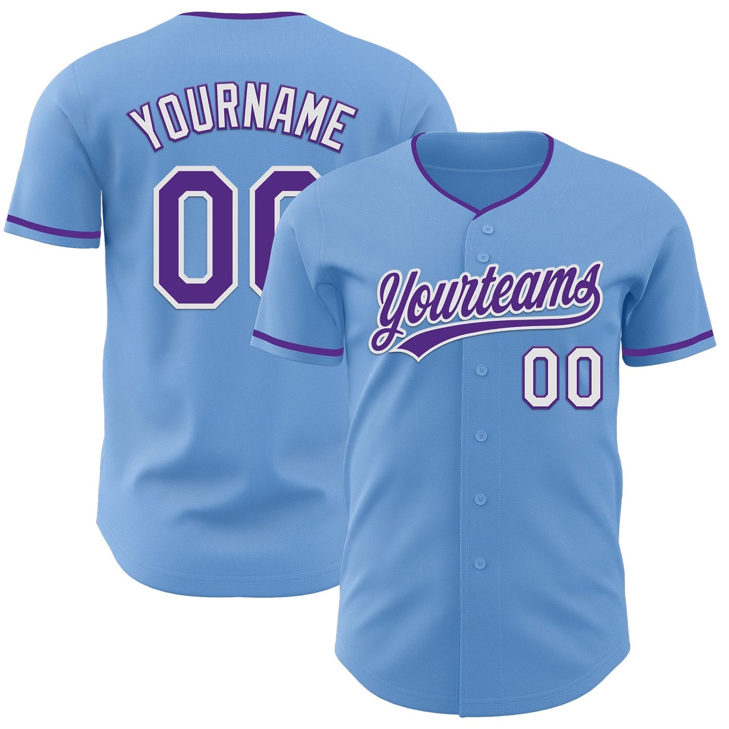 Custom Light Blue Purple-White Authentic Baseball Jersey baseball jersey product view 1
