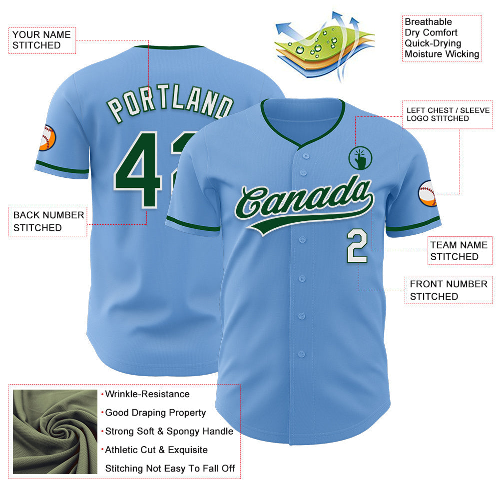 Custom Light Blue Green-White Authentic Baseball Jersey baseball jersey product view 3