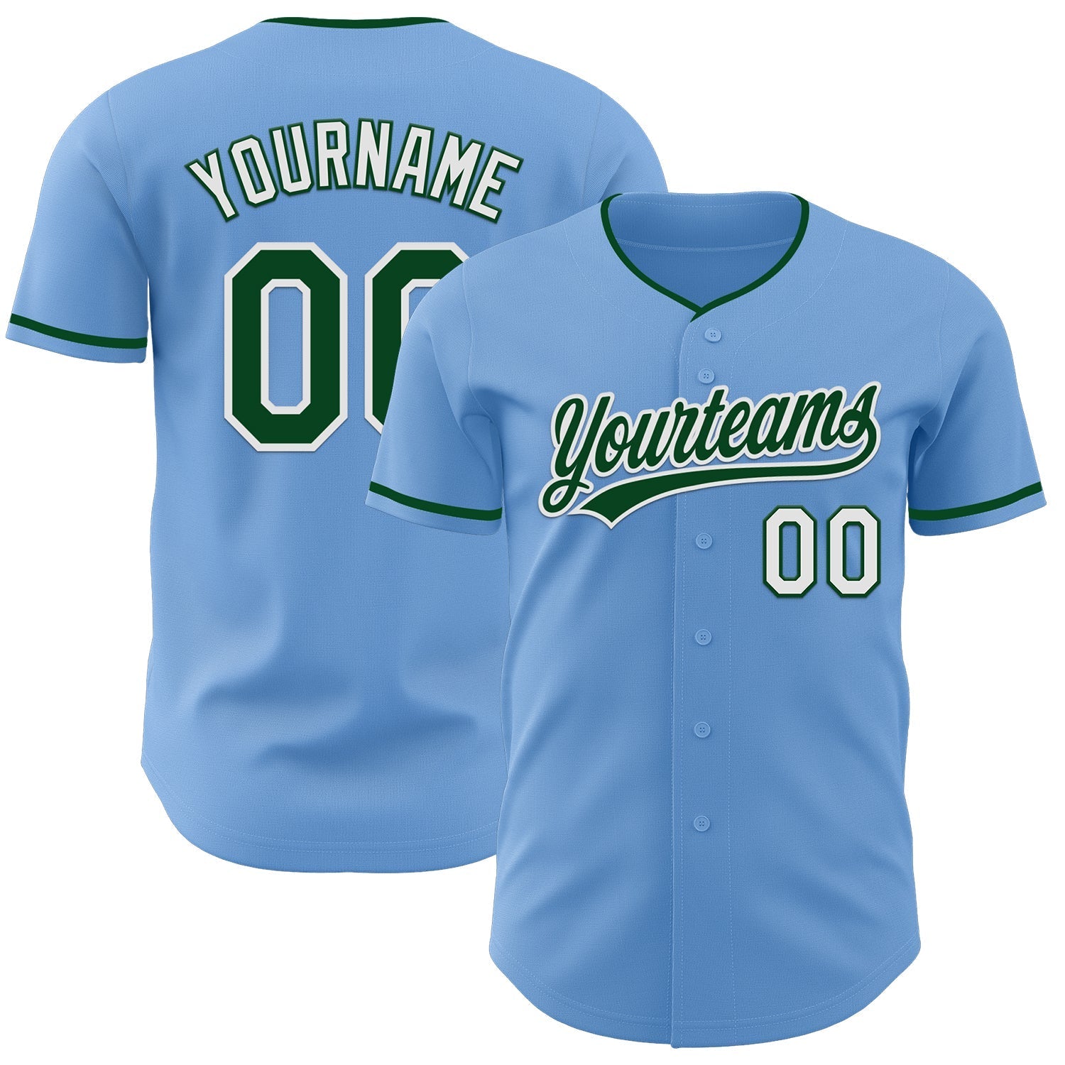 Custom Light Blue Green-White Authentic Baseball Jersey baseball jersey product view 1