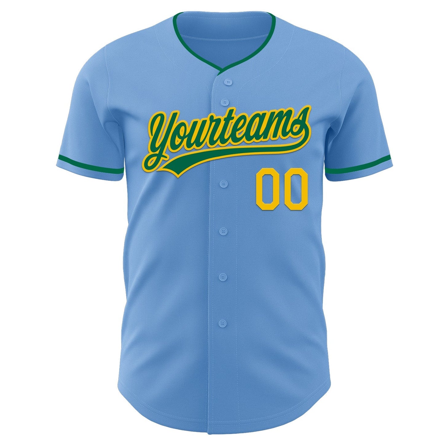Custom Light Blue Kelly Green-Yellow Authentic Baseball Jersey baseball jersey product view 2