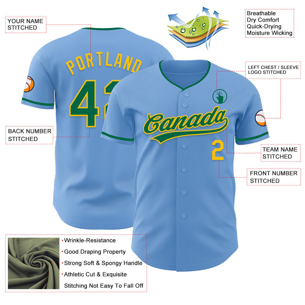 Custom Light Blue Kelly Green-Yellow Authentic Baseball Jersey baseball jersey product view 3