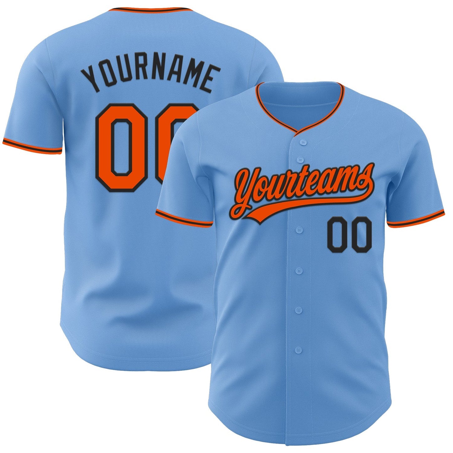 Custom Light Blue Orange-Black Authentic Baseball Jersey baseball jersey product view 1