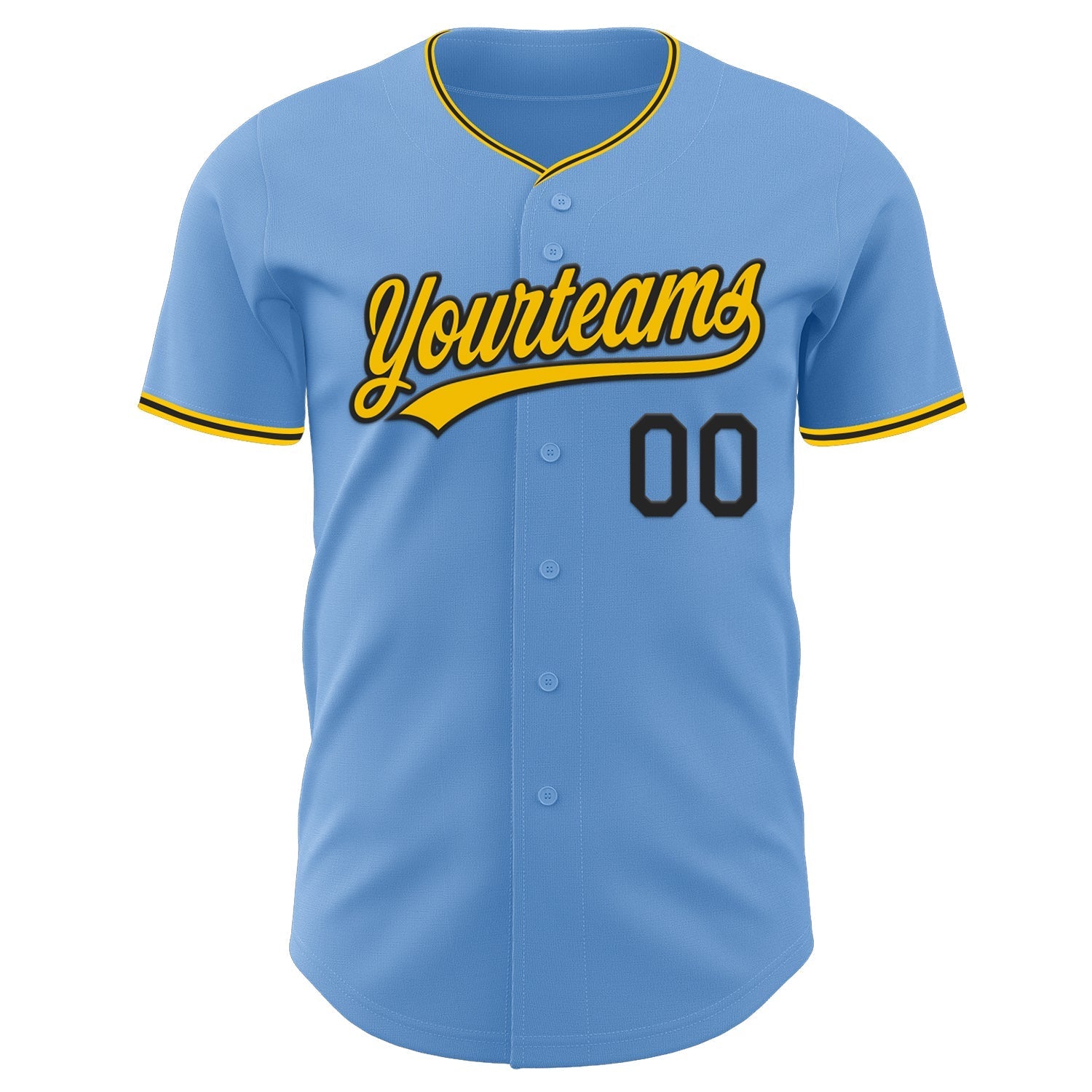 Custom Light Blue Yellow-Black Authentic Baseball Jersey baseball jersey product view 2