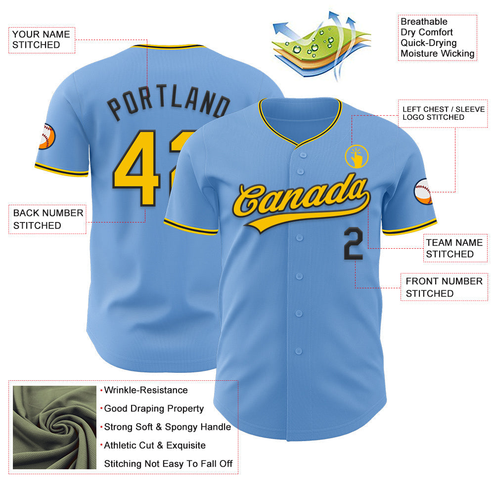 Custom Light Blue Yellow-Black Authentic Baseball Jersey baseball jersey product view 3