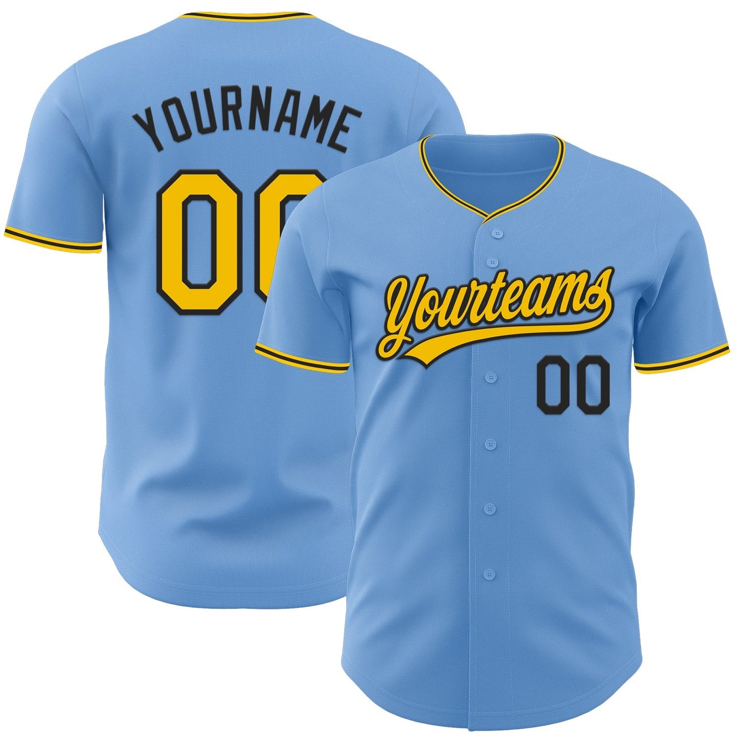 Custom Light Blue Yellow-Black Authentic Baseball Jersey baseball jersey product view 1