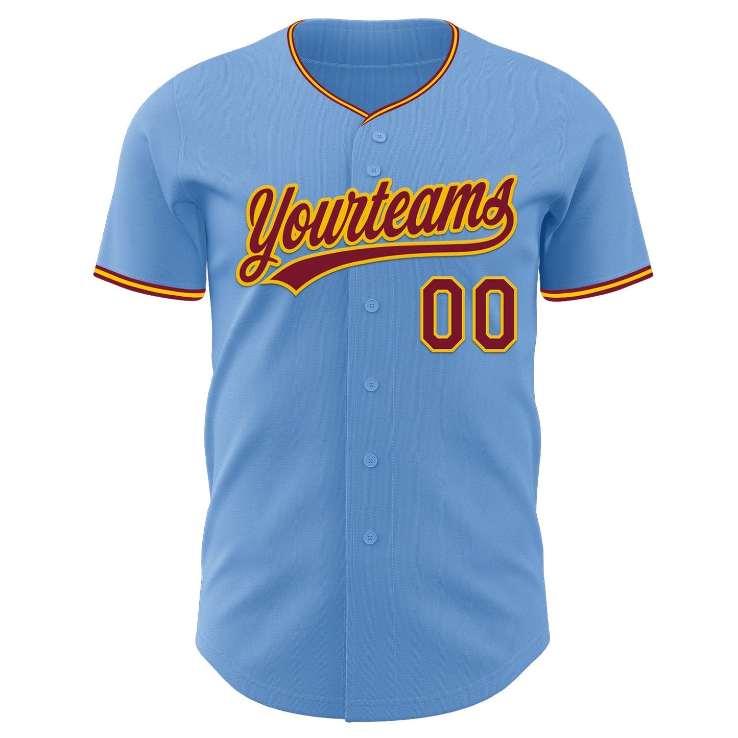 Custom Light Blue Crimson-Yellow Authentic Baseball Jersey baseball jersey product view 2
