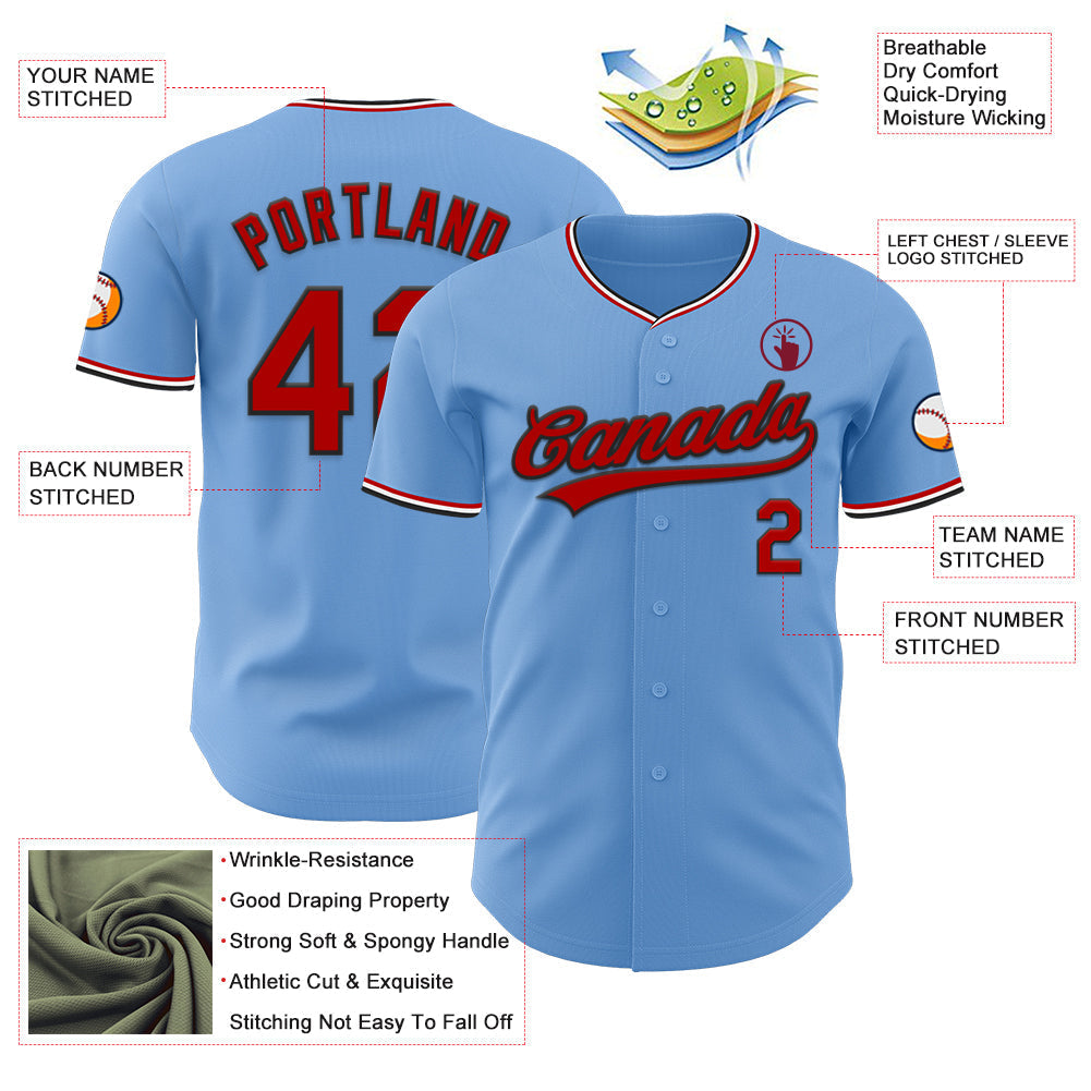 Custom Light Blue Red Black-White Authentic Baseball Jersey baseball jersey product view 3