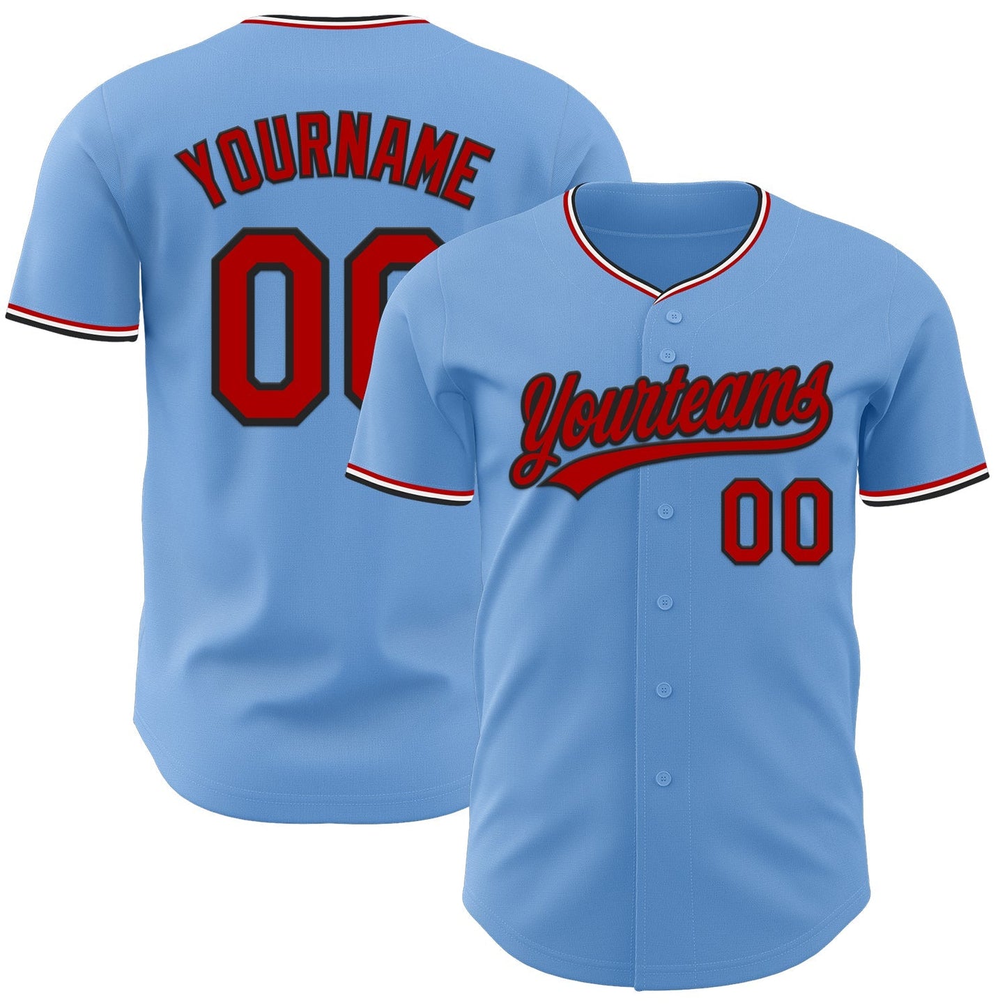 Custom Light Blue Red Black-White Authentic Baseball Jersey baseball jersey product view 1