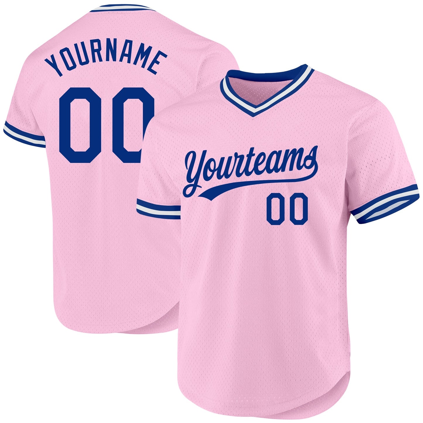 Custom Light Pink Royal-White Authentic Throwback Baseball Jersey baseball jersey product view 1