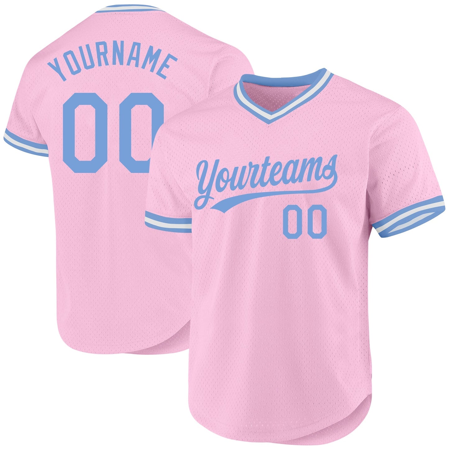 Custom Light Pink Light Blue-White Authentic Throwback Baseball Jersey baseball jersey product view 1