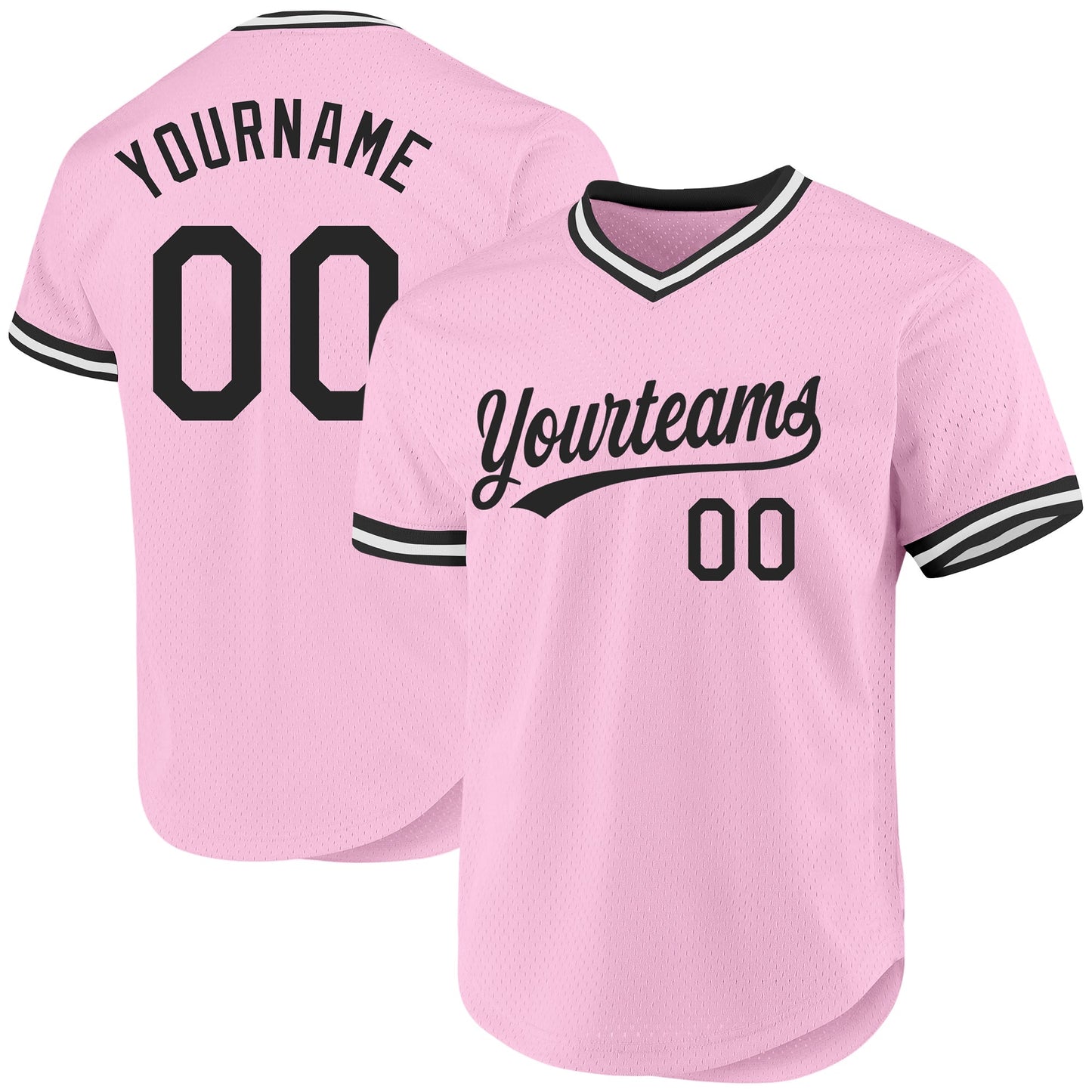 Custom Light Pink Black-White Authentic Throwback Baseball Jersey baseball jersey product view 1