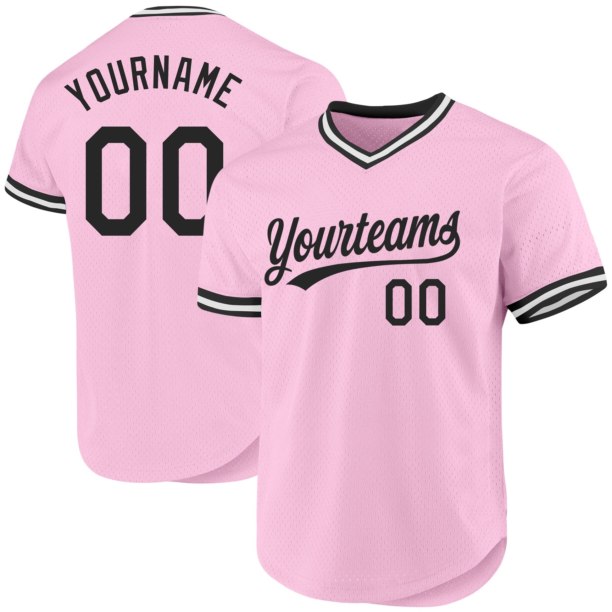 Custom Light Pink Black-White Authentic Throwback Baseball Jersey baseball jersey product view 1