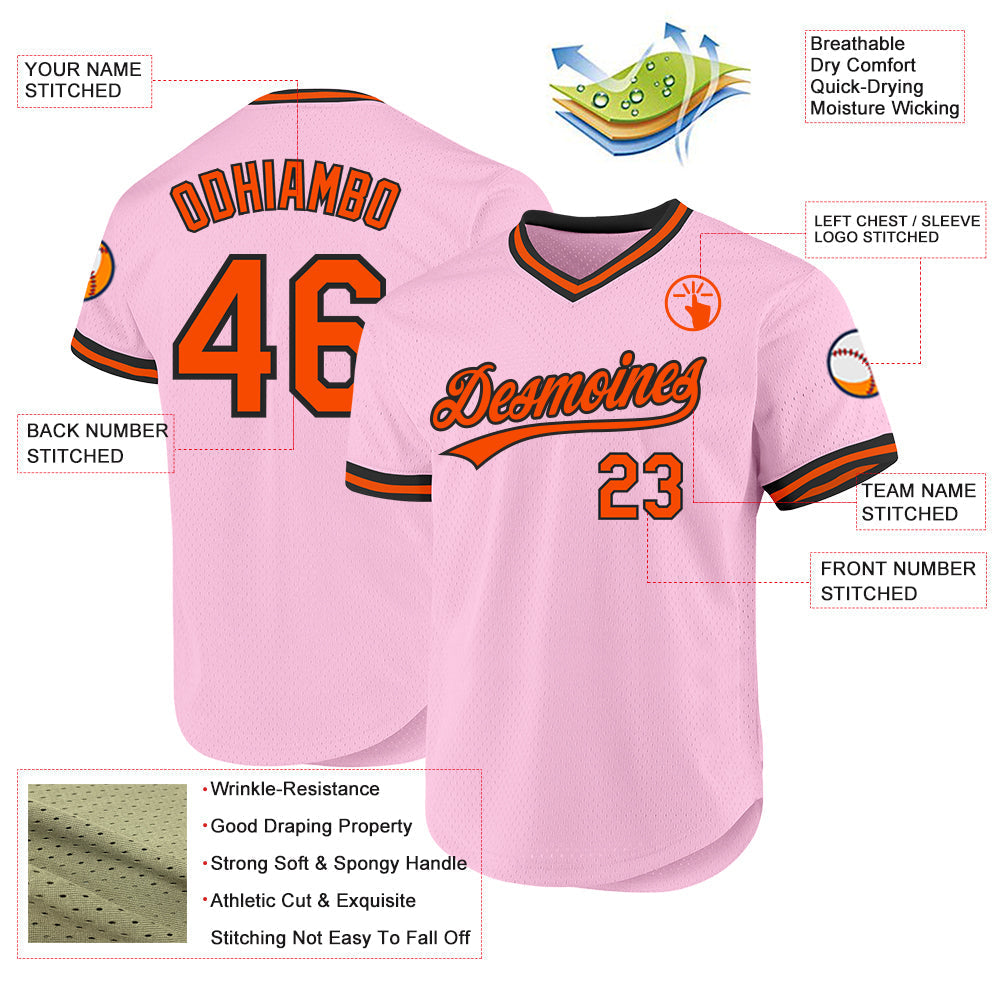 Custom Light Pink Orange-Black Authentic Throwback Baseball Jersey baseball jersey product view 3