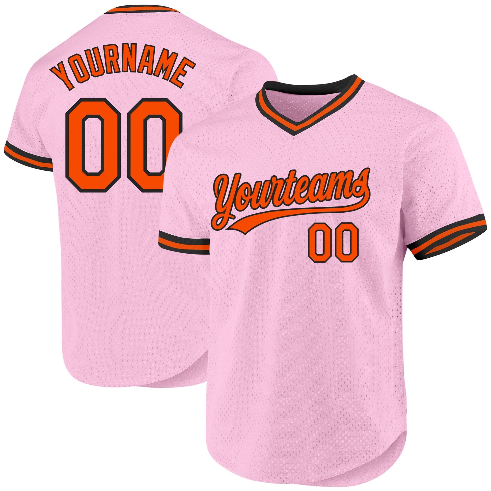 Custom Light Pink Orange-Black Authentic Throwback Baseball Jersey baseball jersey product view 1
