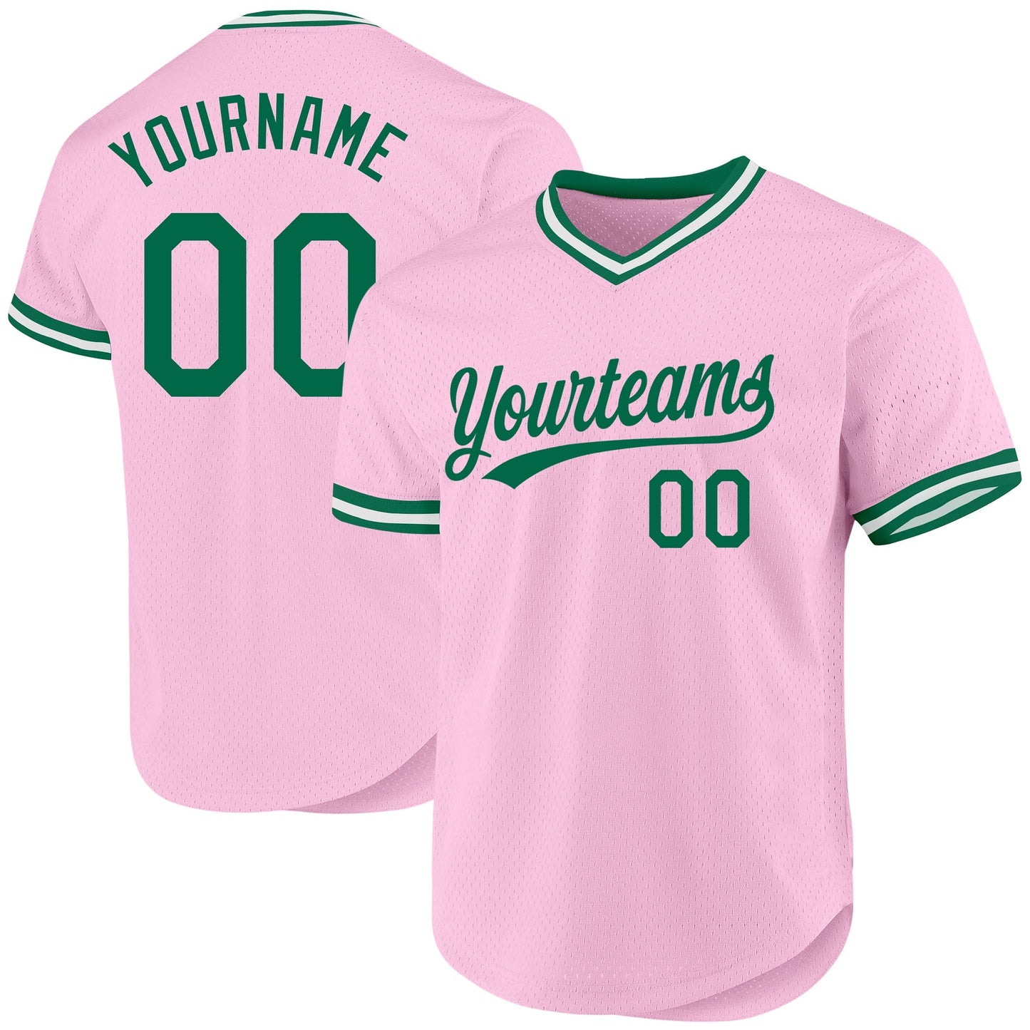 Custom Light Pink Kelly Green-White Authentic Throwback Baseball Jersey baseball jersey product view 1