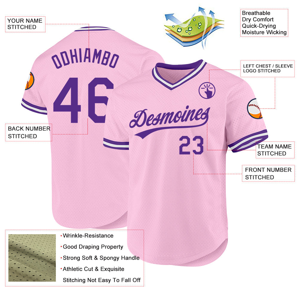 Custom Light Pink Purple-White Authentic Throwback Baseball Jersey baseball jersey product view 3
