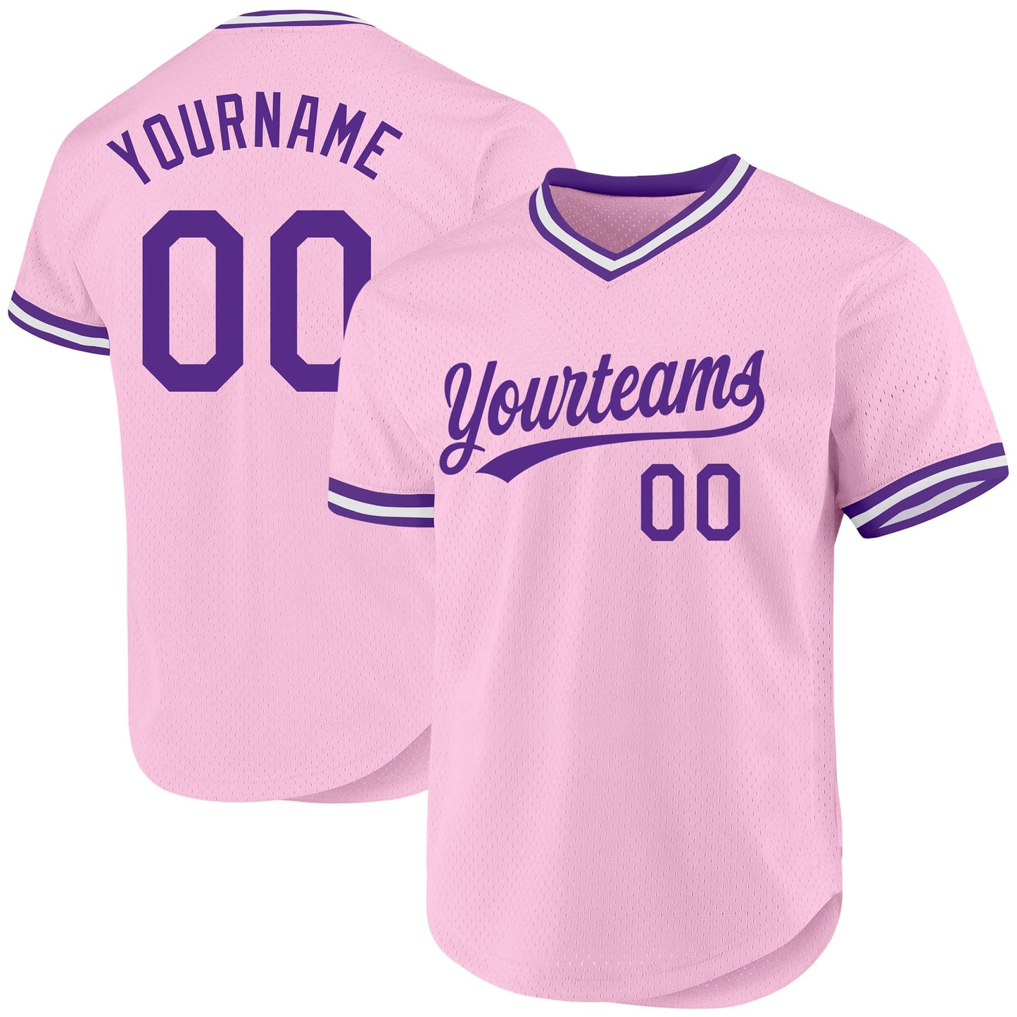 Custom Light Pink Purple-White Authentic Throwback Baseball Jersey baseball jersey product view 1