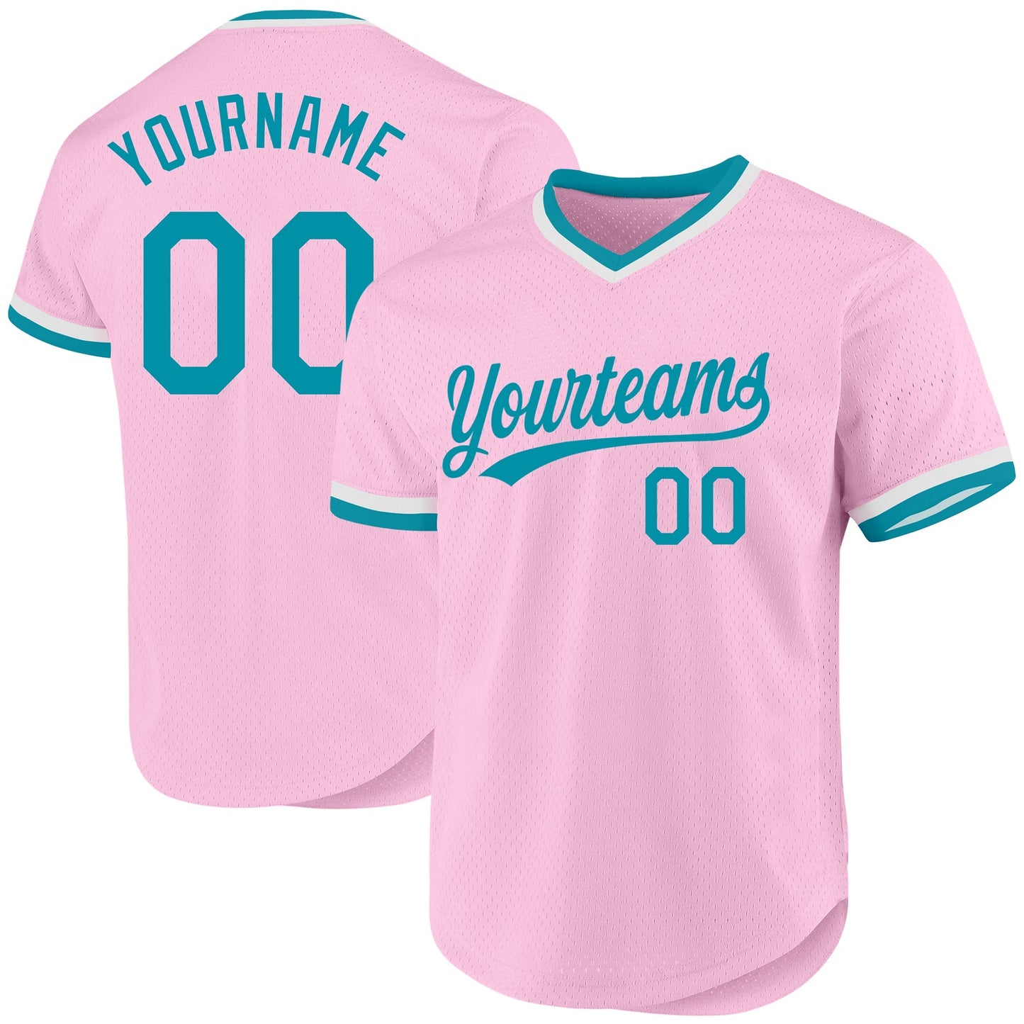Custom Light Pink Teal-White Authentic Throwback Baseball Jersey baseball jersey product view 1
