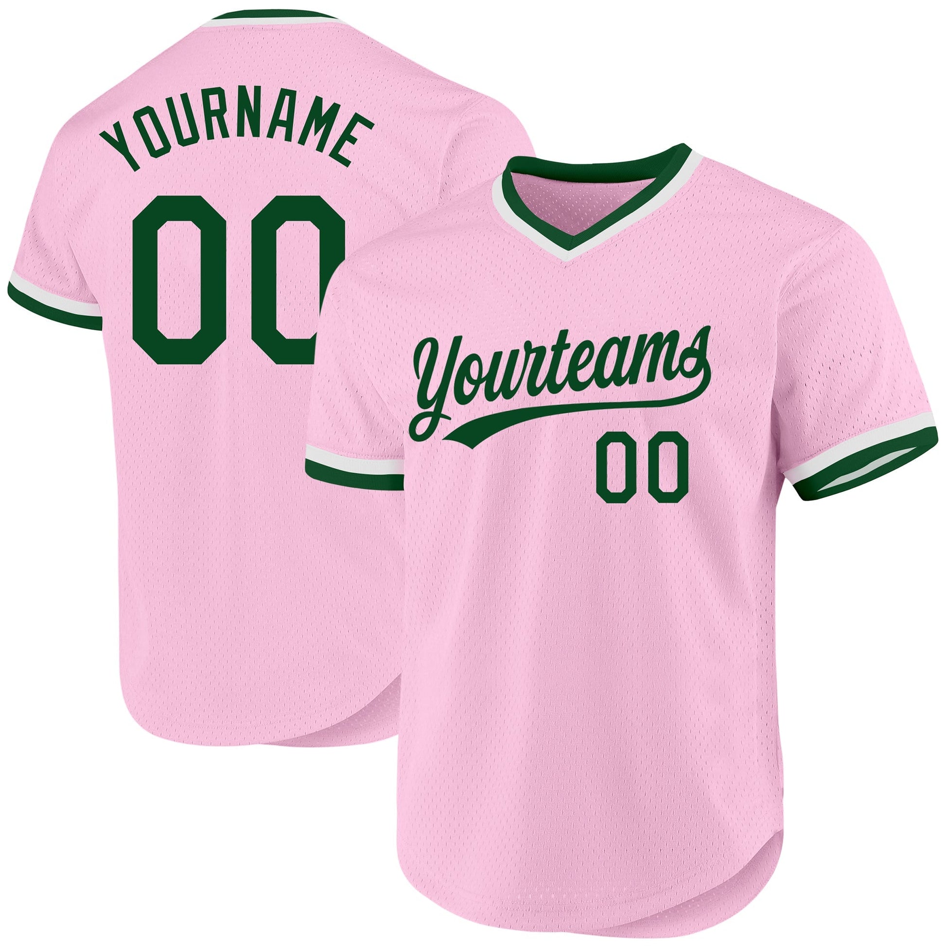 Custom Light Pink Green-White Authentic Throwback Baseball Jersey baseball jersey product view 1