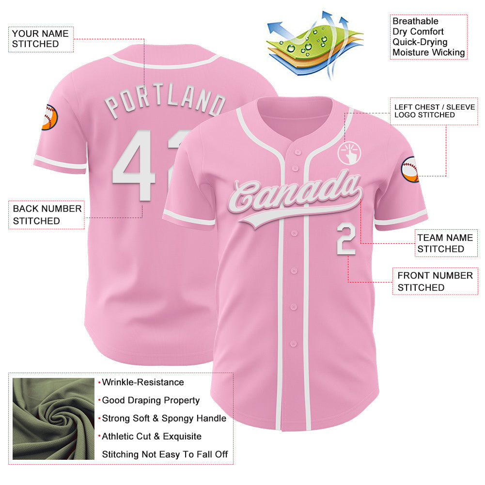 Custom Light Pink White Authentic Baseball Jersey baseball jersey product view 3