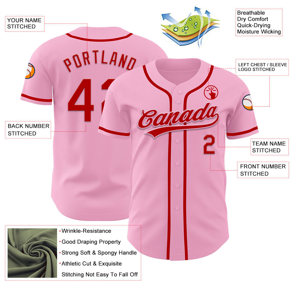 Custom Light Pink Red Authentic Baseball Jersey baseball jersey product view 3