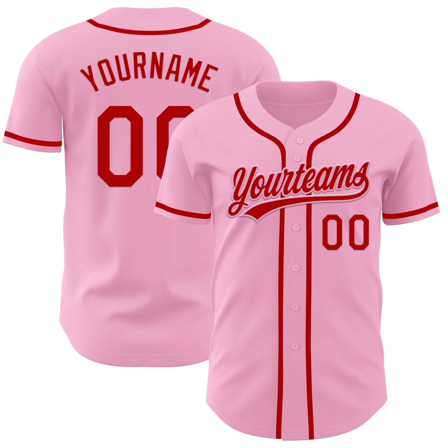 Custom Light Pink Red Authentic Baseball Jersey baseball jersey product view 1
