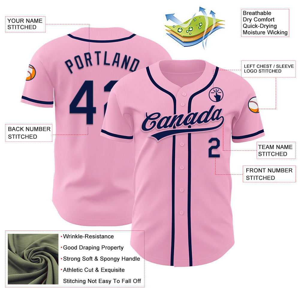 Custom Light Pink Navy Authentic Baseball Jersey baseball jersey product view 3