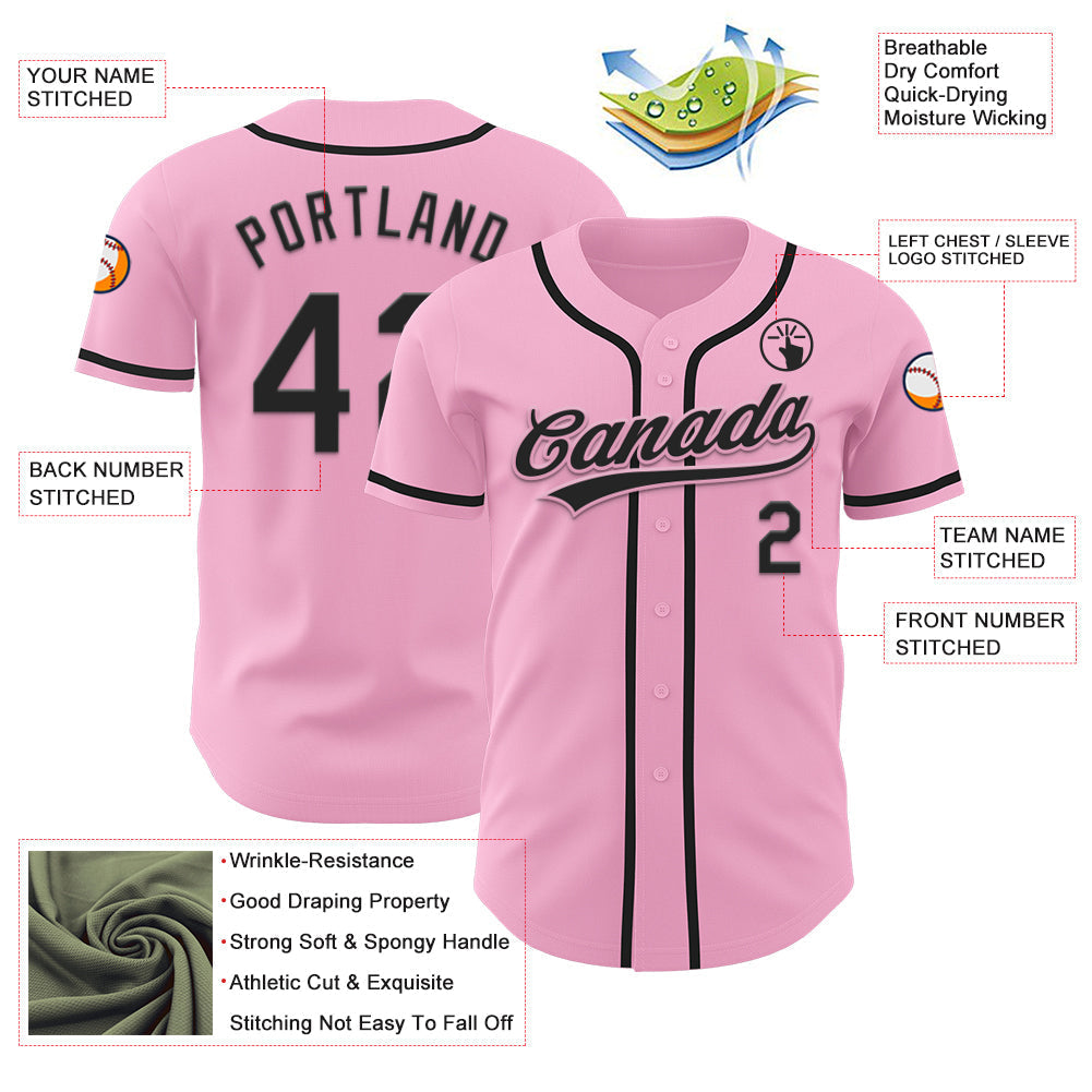 Custom Light Pink Black Authentic Baseball Jersey baseball jersey product view 3