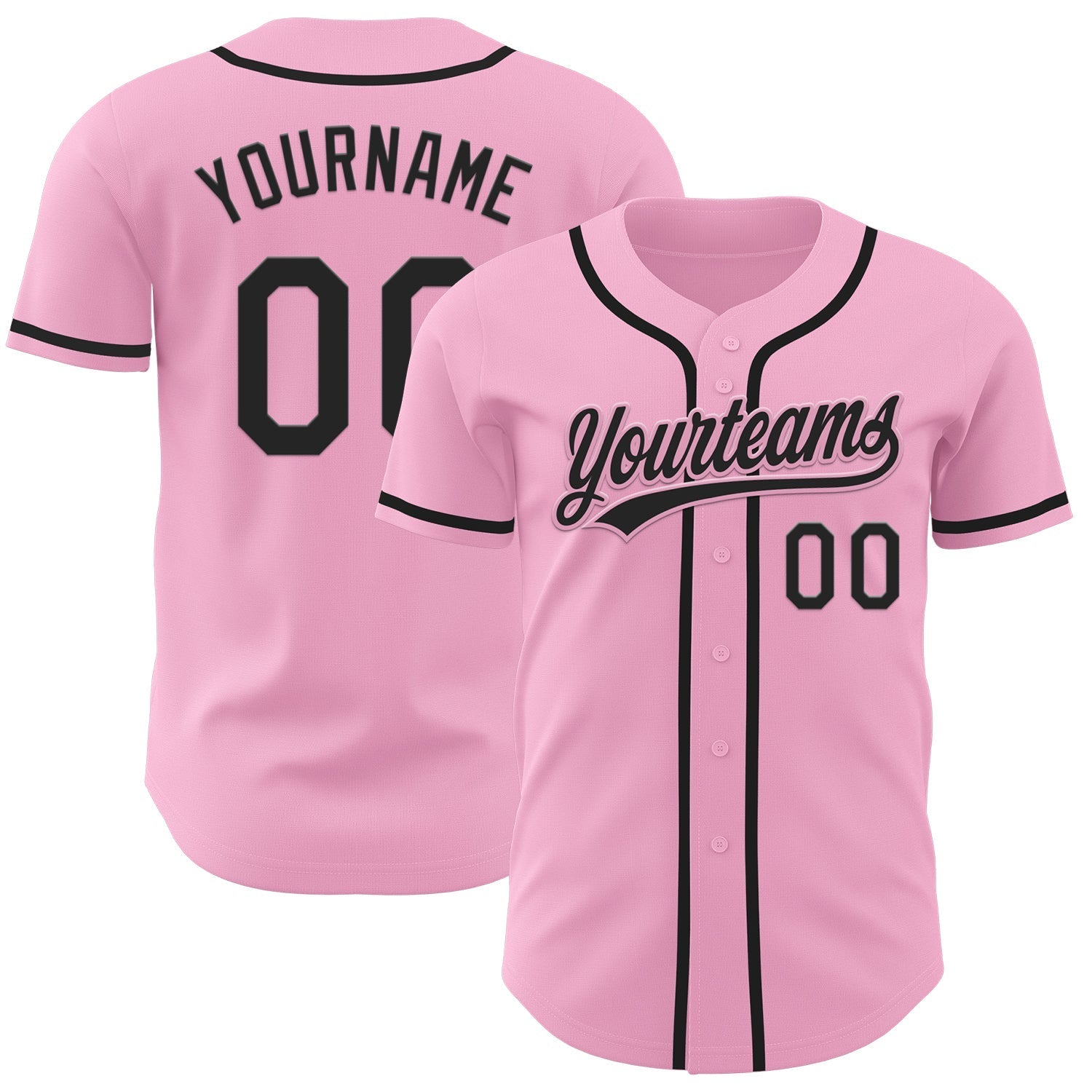 Custom Light Pink Black Authentic Baseball Jersey baseball jersey product view 1