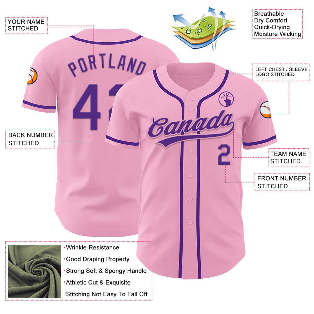 Custom Light Pink Purple Authentic Baseball Jersey baseball jersey product view 3