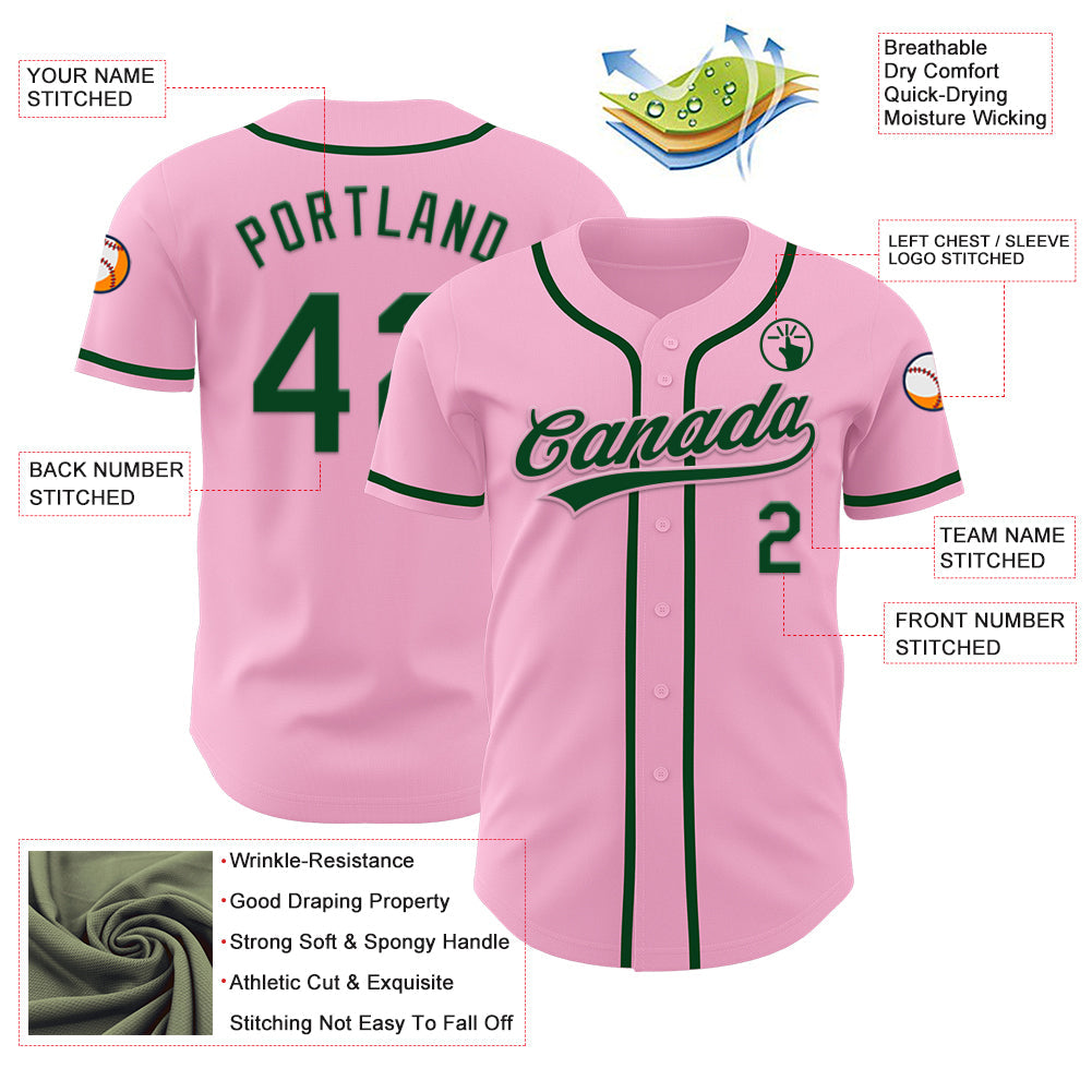 Custom Light Pink Green Authentic Baseball Jersey baseball jersey product view 3