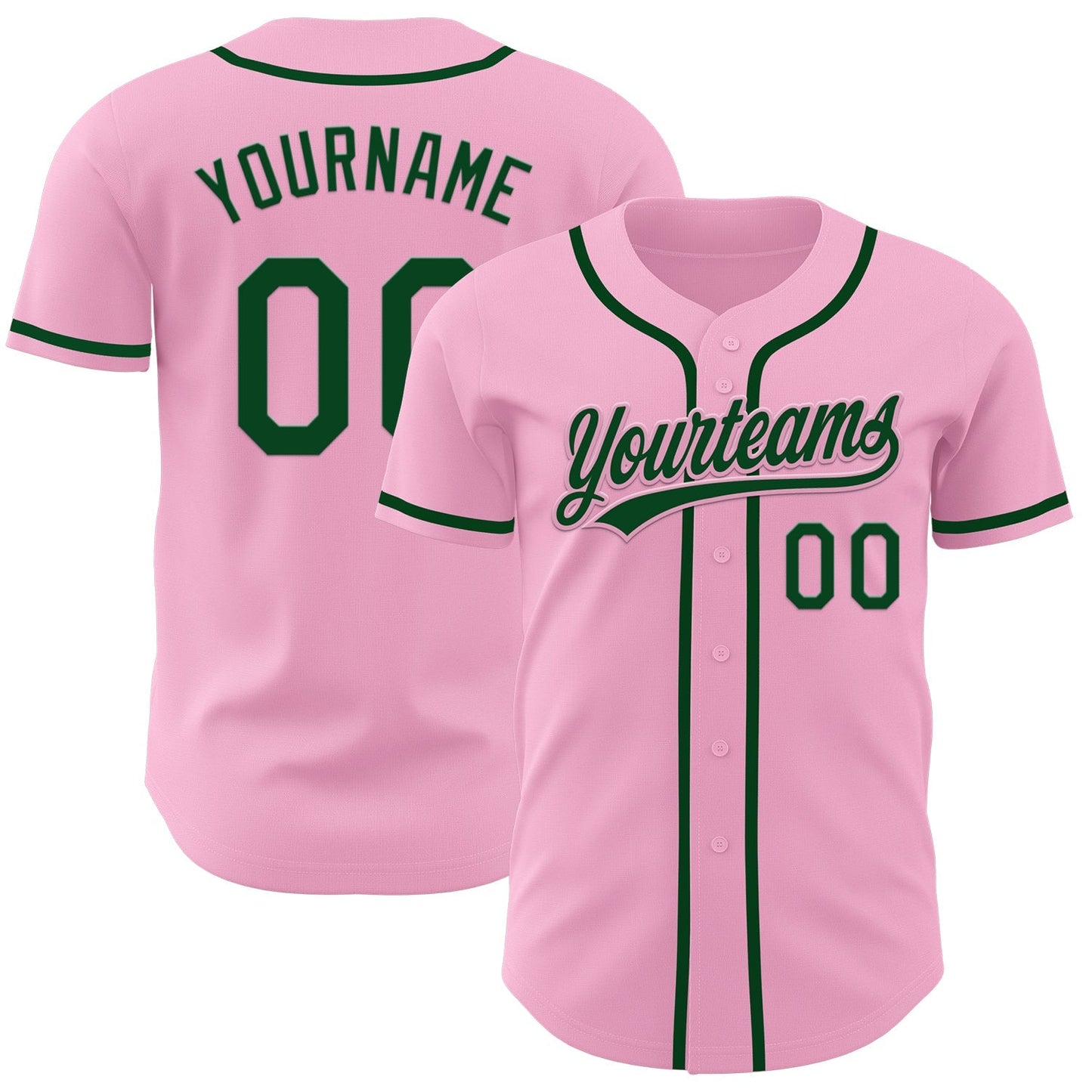 Custom Light Pink Green Authentic Baseball Jersey baseball jersey product view 1