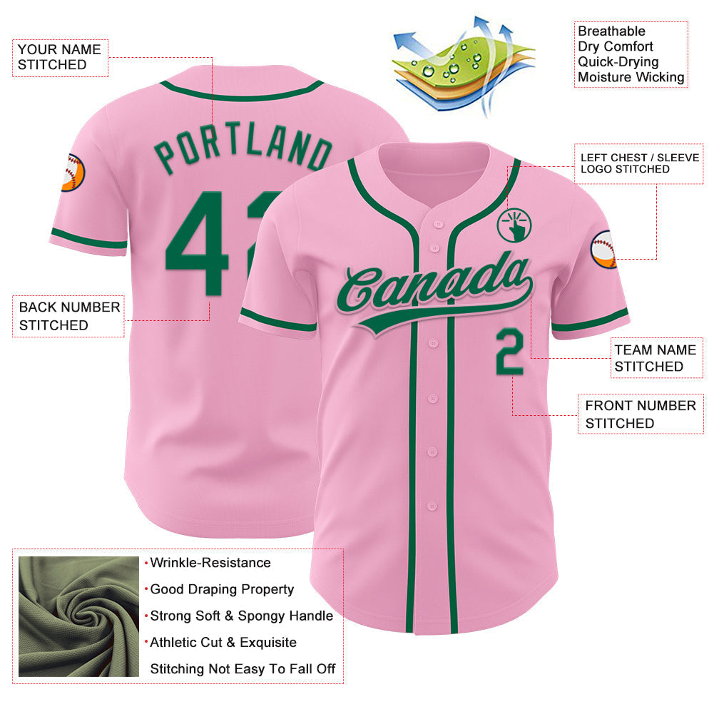 Custom Light Pink Kelly Green Authentic Baseball Jersey baseball jersey product view 3