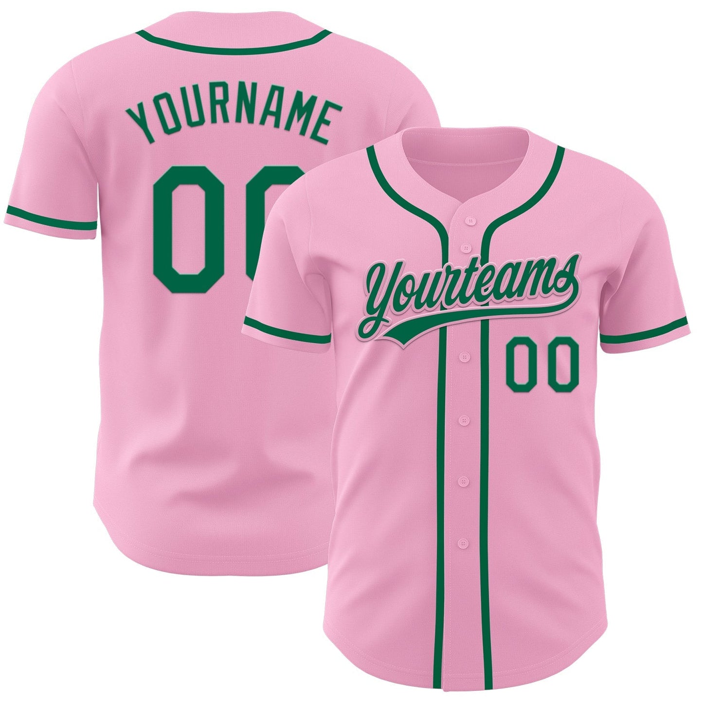 Custom Light Pink Kelly Green Authentic Baseball Jersey baseball jersey product view 1