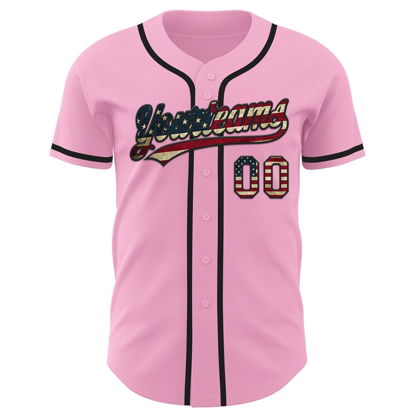 Custom Light Pink Vintage USA Flag-Black Authentic Baseball Jersey baseball jersey product view 2