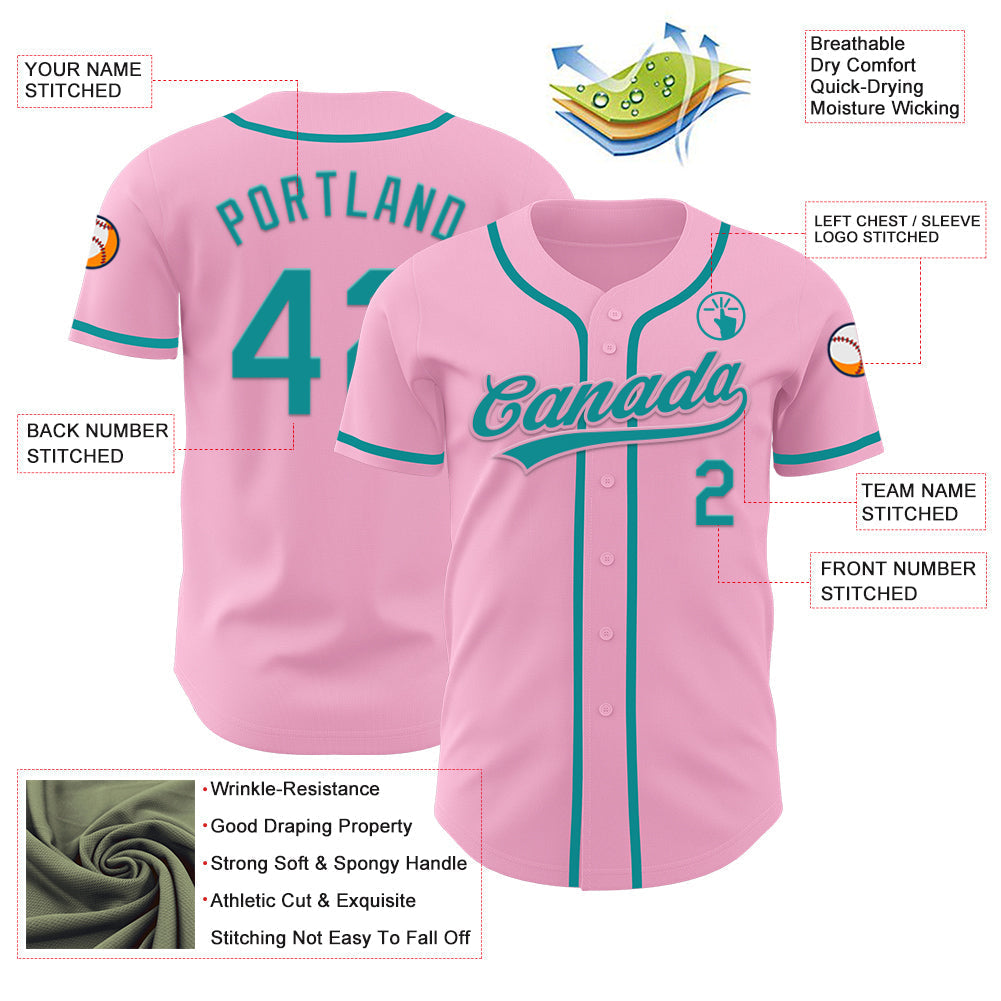 Custom Light Pink Teal Authentic Baseball Jersey baseball jersey product view 3