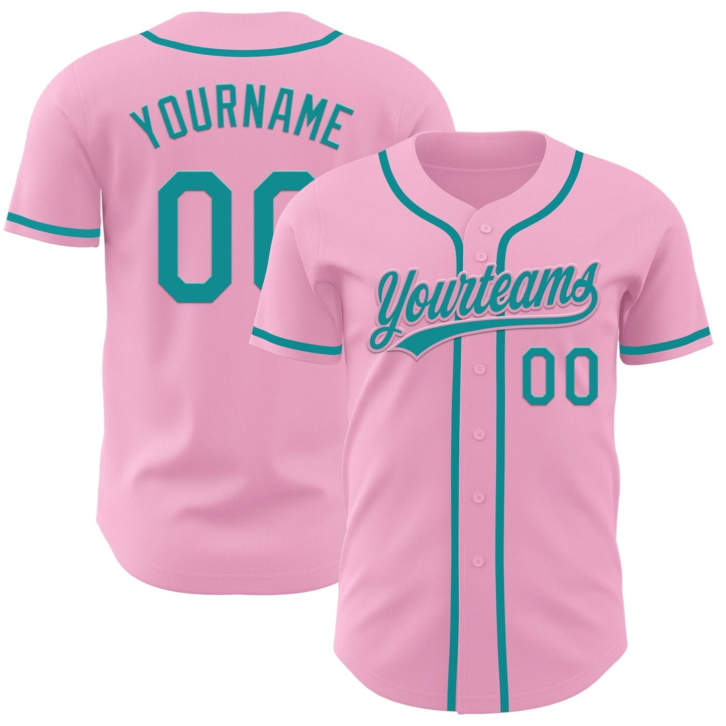 Custom Light Pink Teal Authentic Baseball Jersey baseball jersey product view 1