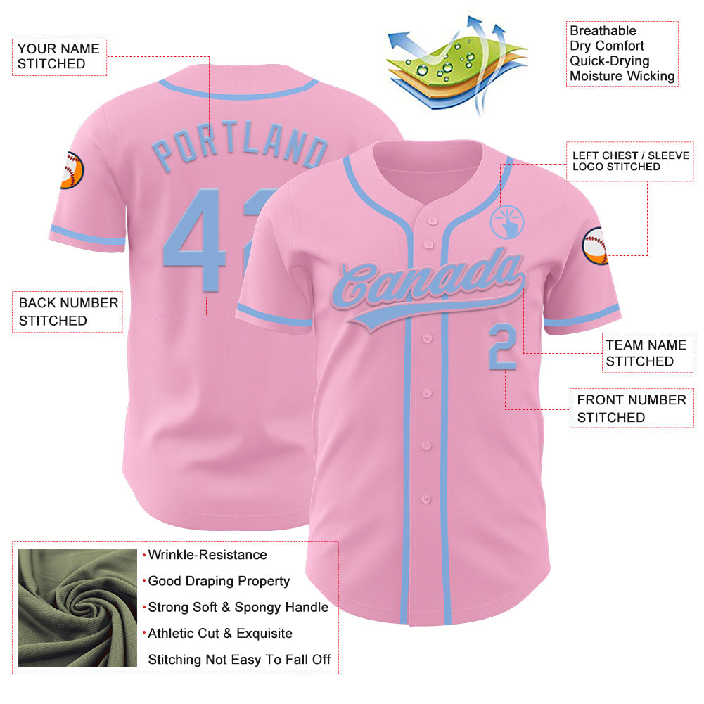 Custom Light Pink Light Blue Authentic Baseball Jersey baseball jersey product view 3